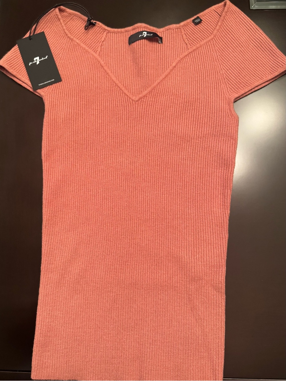 7 For All Mankind Coral Ribbed V-Neck Tank
